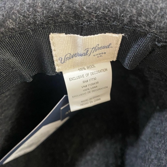 Universal Thread Gray Black Fedora Wide Brim Hat Fall/Winter Hat Leather Detail - Picture 6 of 10
